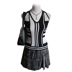 y2k Bebe black & white striped halter top Super Stretchy